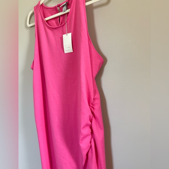 A New Day • NWT Pink Barbiecore Ruched Side Midi Dress 1X Summer Sleeveless - Picture 5 of 11